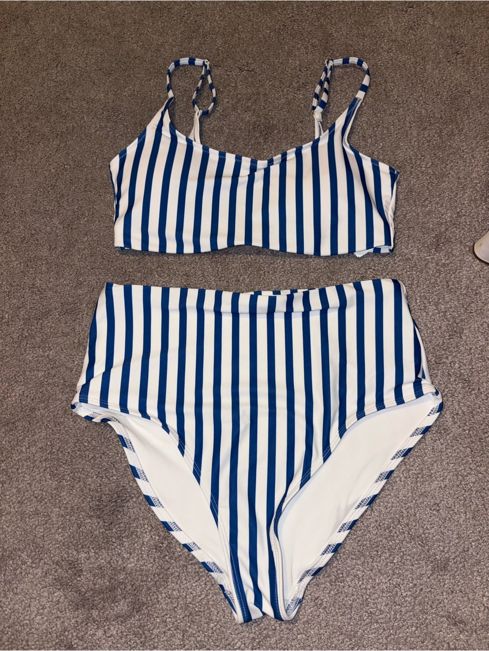 Old Navy Blue and White Vertical Stripe Bikini